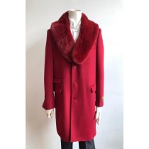 RED LONG JACKET MEN, WOOL THREE QUARTER CAR COAT