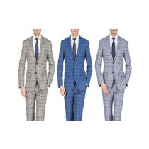 SUITS PLAID WINDOW PANE SUITS INDIGO GREY TAN