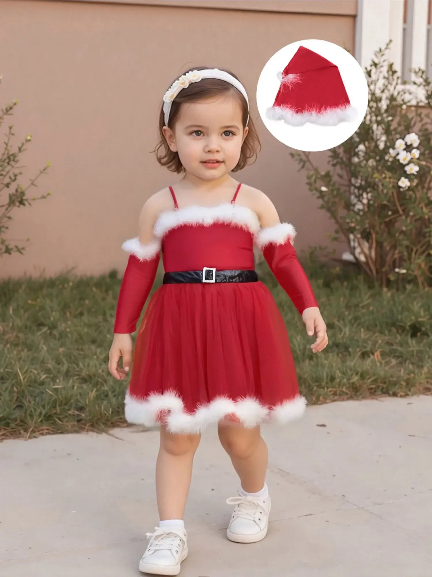 Baby Girl Christmas Outfit Set – Reindeer Romper with Santa Hat & Socks