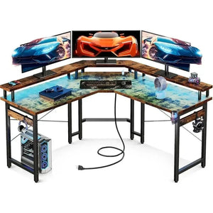 L Shaped Gaming Desk with LED Lights - Shopminx