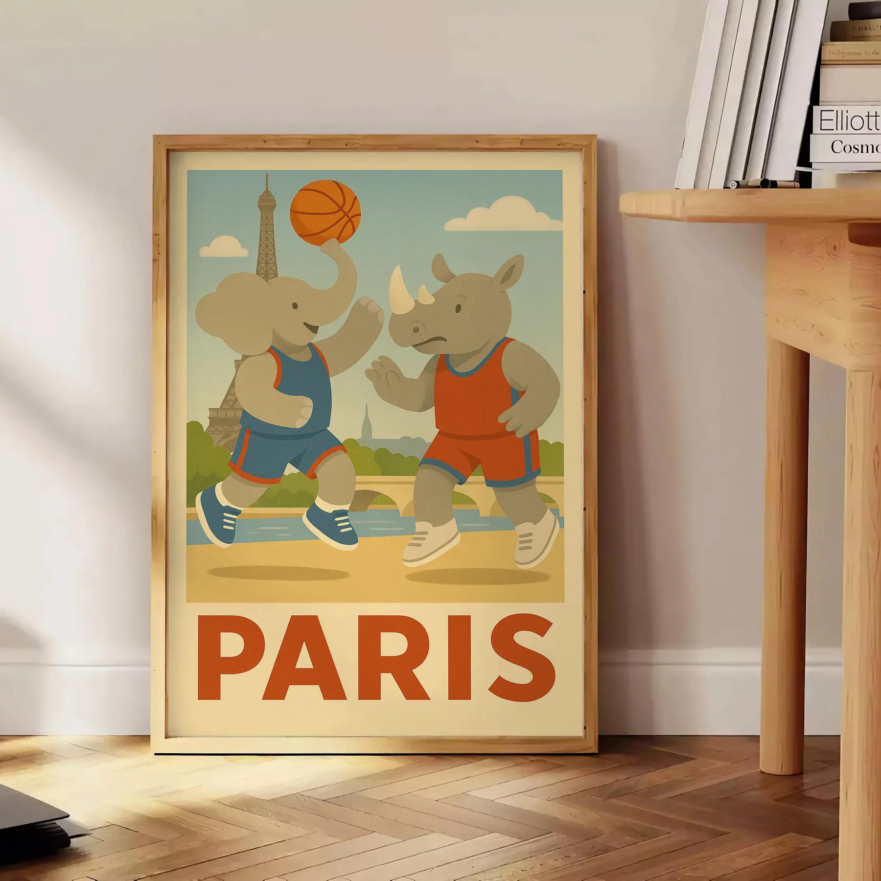 Kid Poster Elephant Rinhoceros Paris Basketball