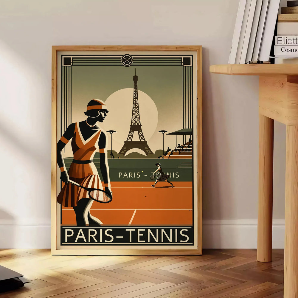 elegance Parisian tennis stunning black brown poster sports enthusiasts lovers Paris art piece room sophistication sizes A4 cm A0 options