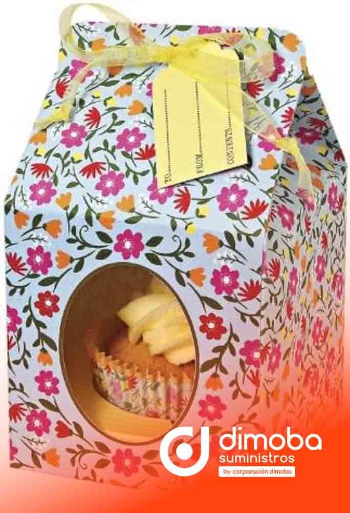 Caja para 1 Cupcake Floral. Tipo Cajas Cupcakes