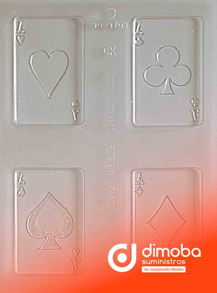 Molde para Chocolate con Forma de 4 Cartas de Poker. Tipo Moldes para Chocolate