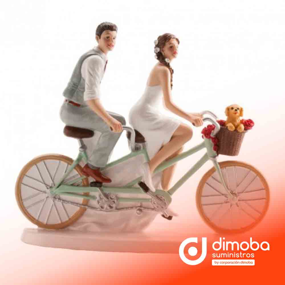 Pareja Boda en Bicicleta. Tipo Figuras de Novios para Tarta de Boda