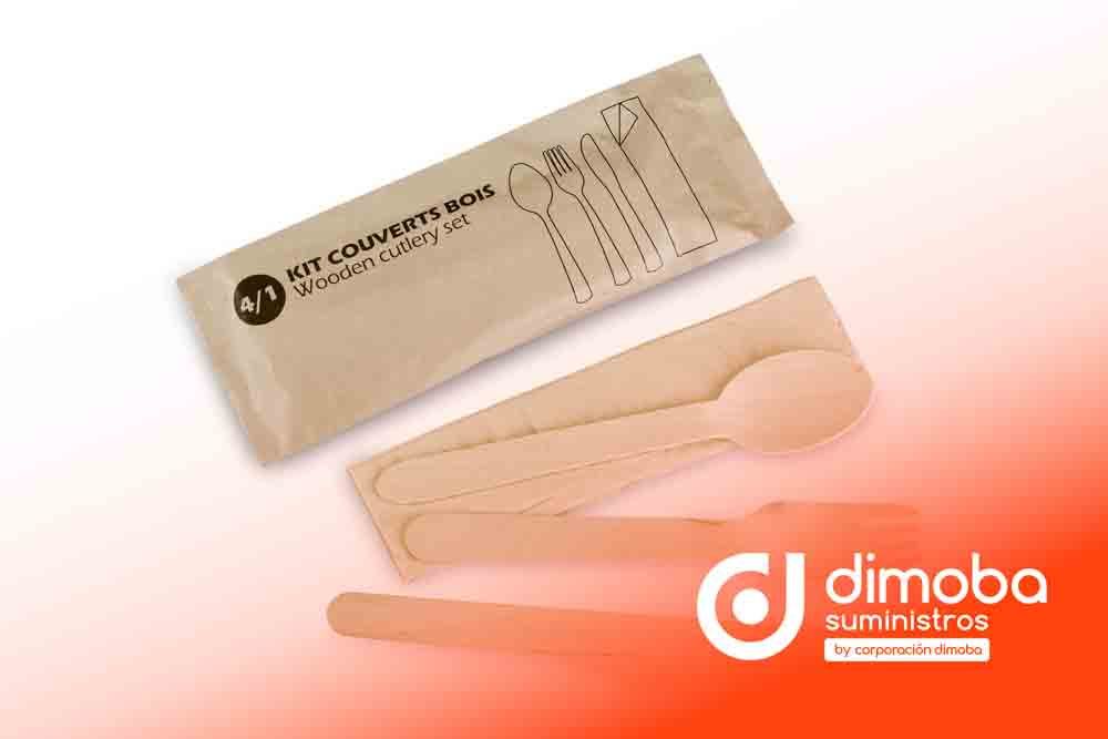 Set de cubiertos de madera biodegradables. Tipo Productos Desechables