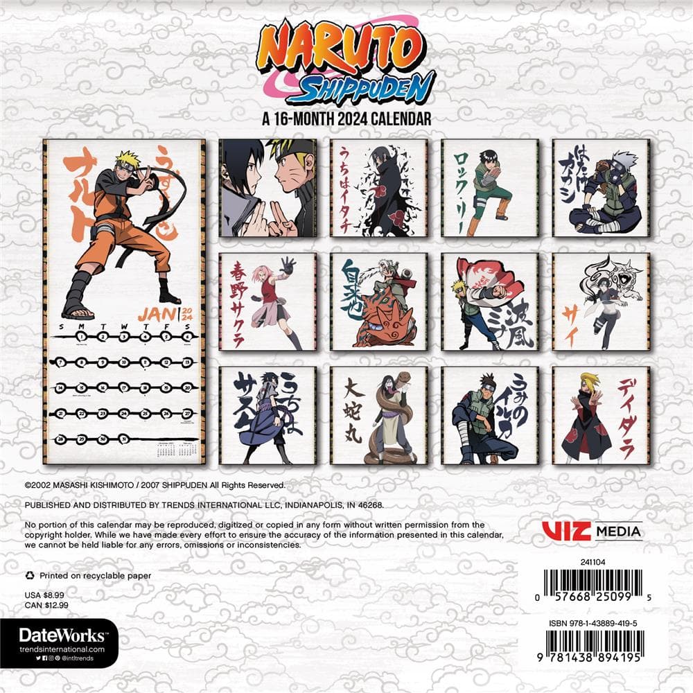 9781645914709 Naruto 2024 Wall Calendar Calendar Ink - Calendar Club