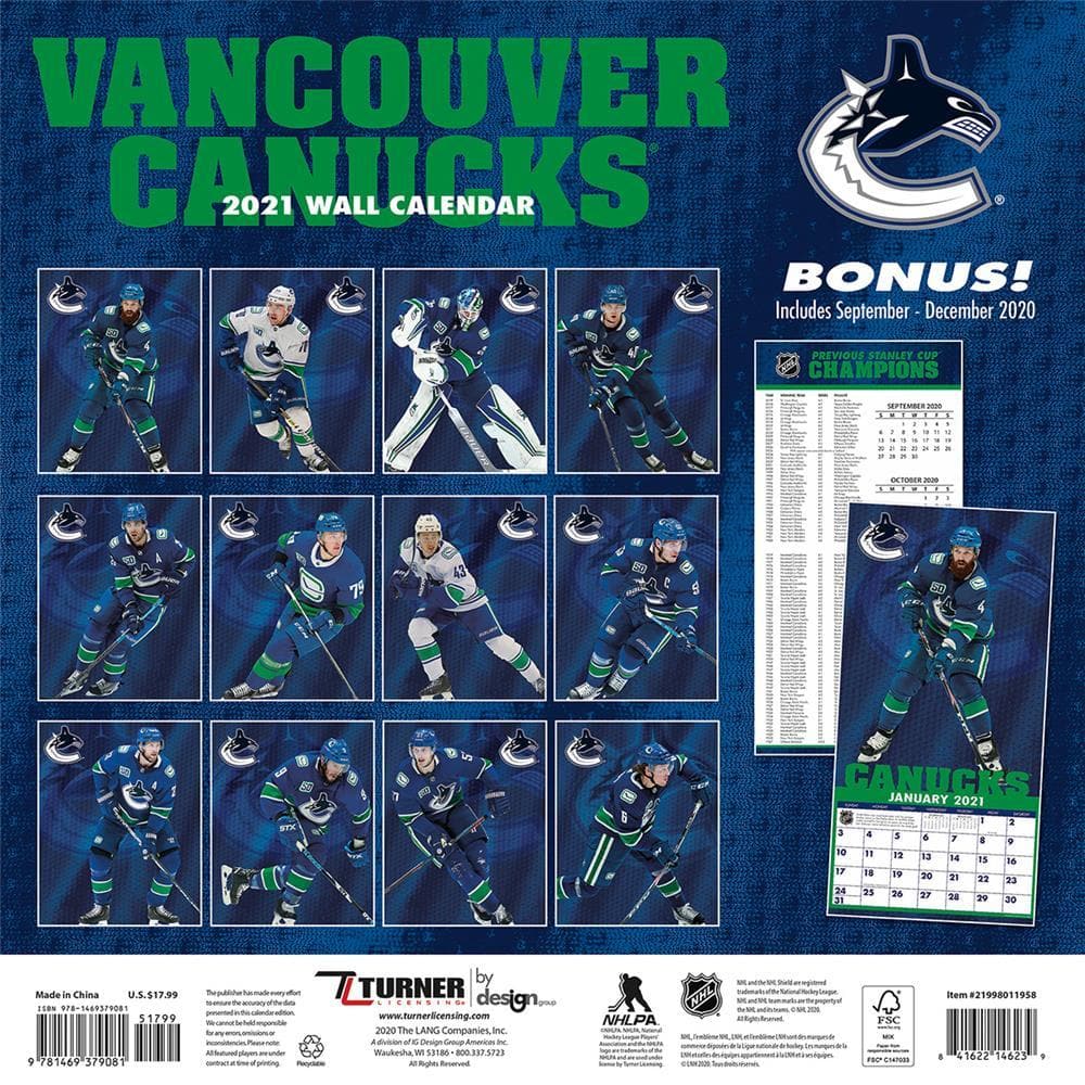 Nhl Vancouver Canucks 2021 Wall Calendar By The Lang Companies Inc