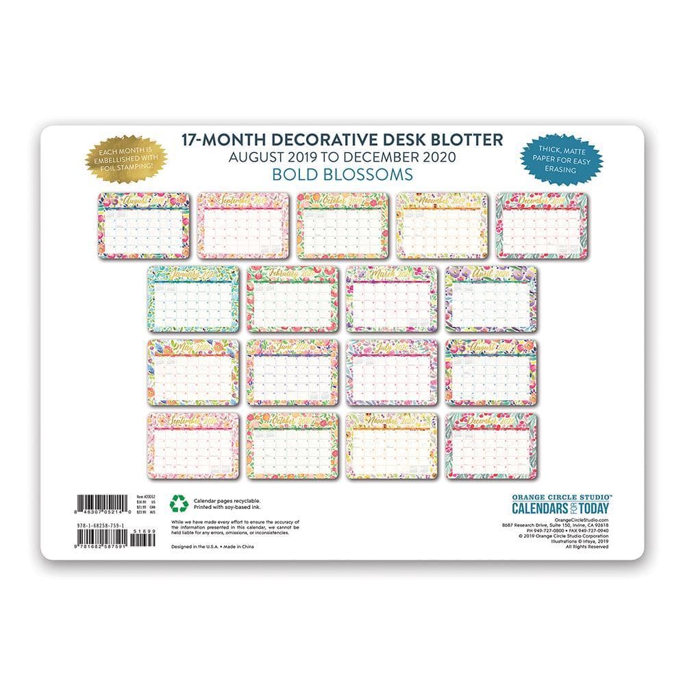 9781682587591 Bold Blossoms Decorative 2020 Desk Pad Calendar