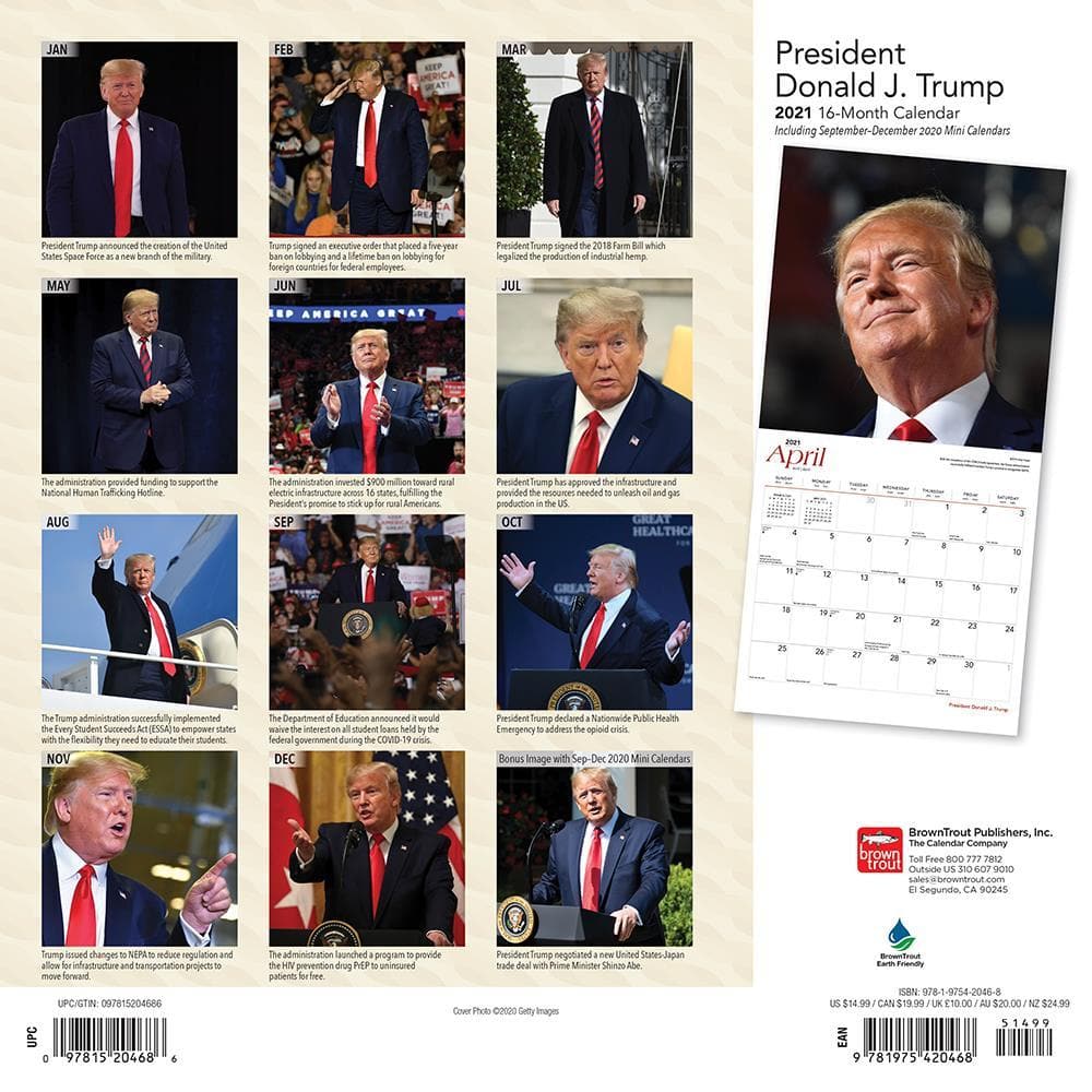 trump calendar 2021 President Donald J Trump 2021 Wall Calendar By Browntrout Calendar Club trump calendar 2021