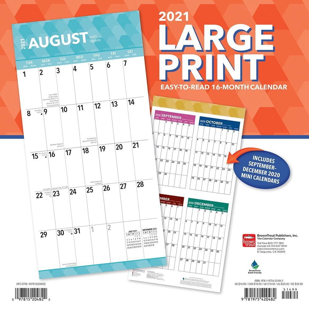 large print wall calendar 2021 Large Print 2021 Wall Calendar By Browntrout Calendar Club Canada large print wall calendar 2021