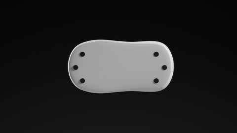 The best layout of black colored PTFE UHMWPE dot skates on the bottom of a white gaming mouse
