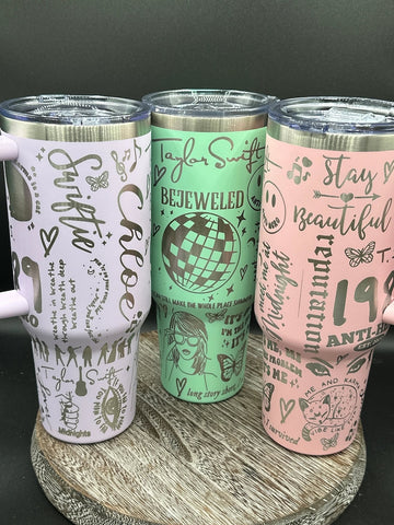 The Eras Tour Engraved Tumbler, Laser Engraved Tumbler, Engraved Tumbler  40Oz, Engraved Tumbler, Tumbler With Handle, Swiftie Gift