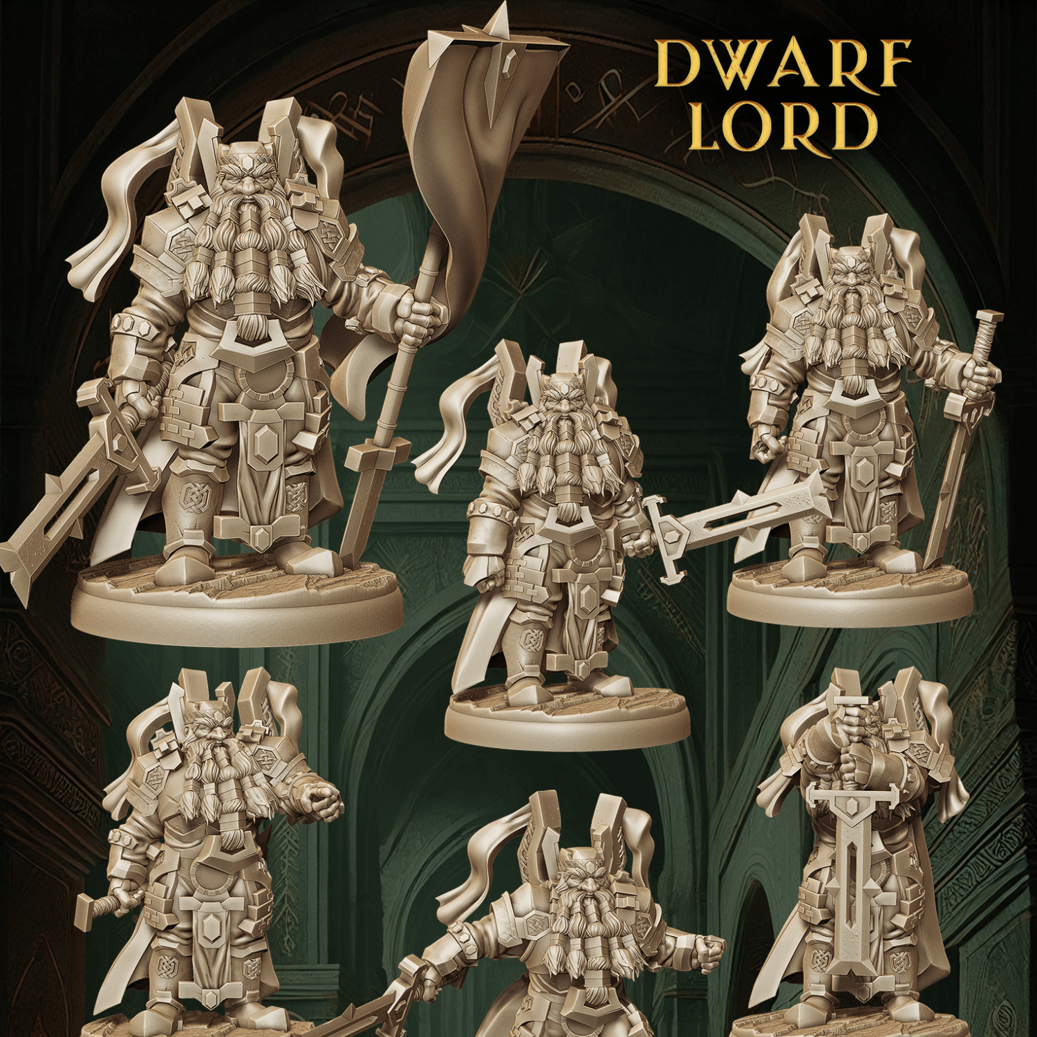 Army of Dwarf Lords - 12 Poses | Noble Dwarf Miniatures | DnD Commander Wargaming Set