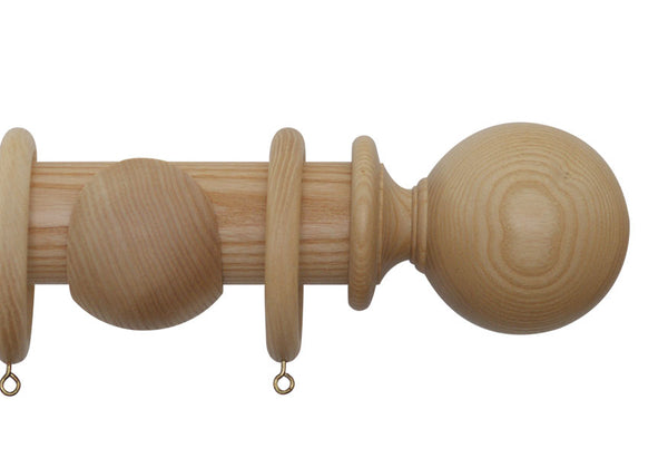 Natural Wood Curtain Poles with Millfield Finial