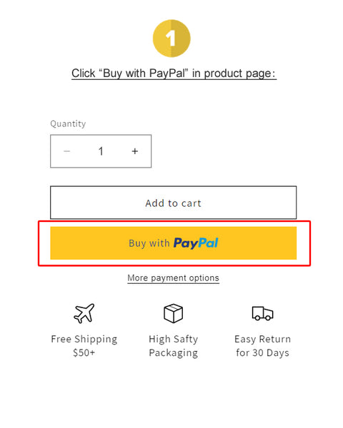 Klicken Sie auf der Produktseite auf „Mit PayPal kaufen“.