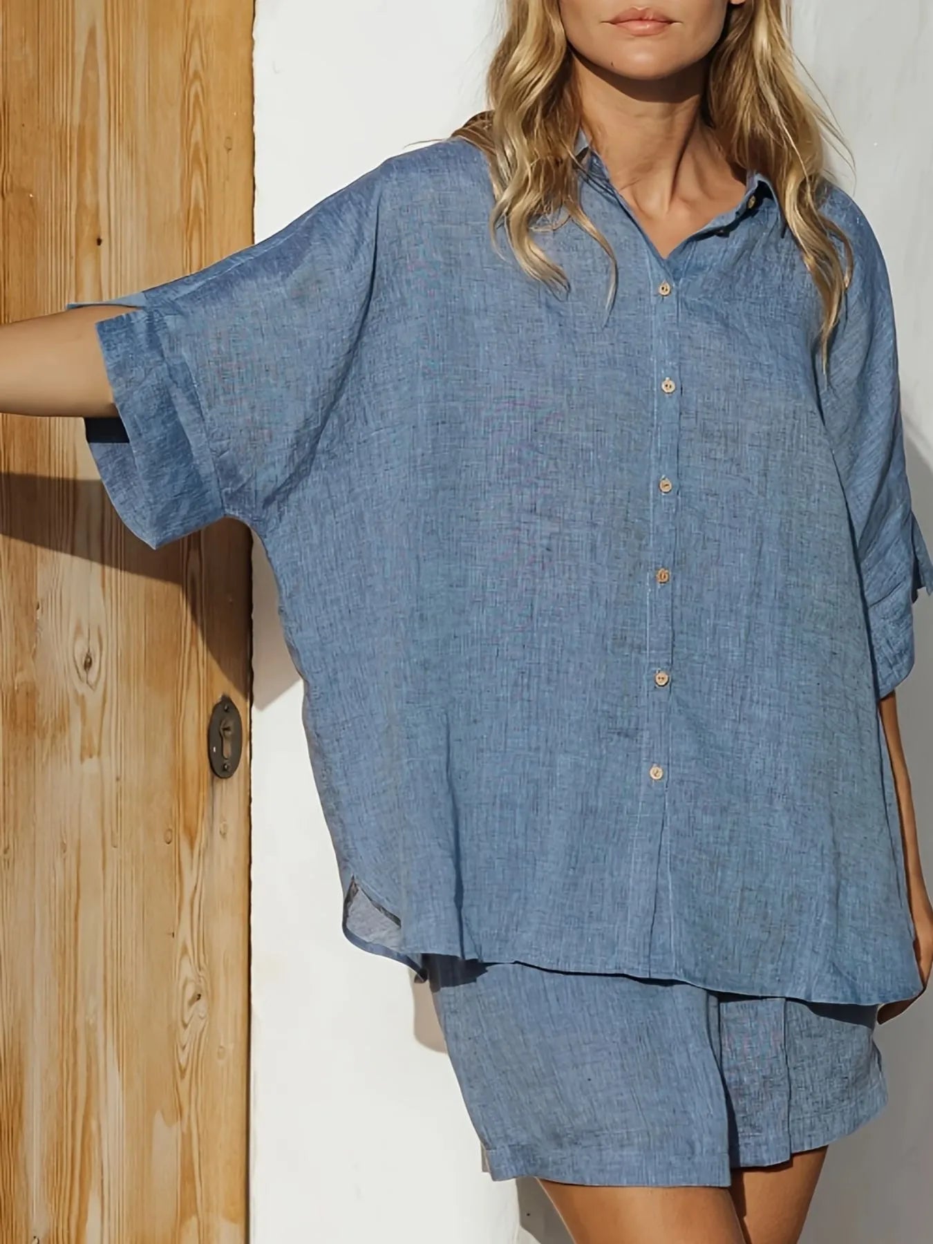 Button-Up Shirt and Shorts Set