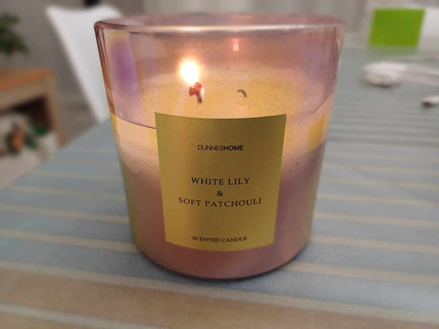 DunnesHome White Lily and Soft Patchouli Scented Candle