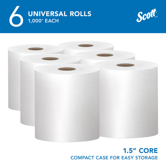 Scott® Essential Universal High Capacity Hard Roll Towel, 1 Ply, 8" x 1000', 6 Rolls/Case, 01005