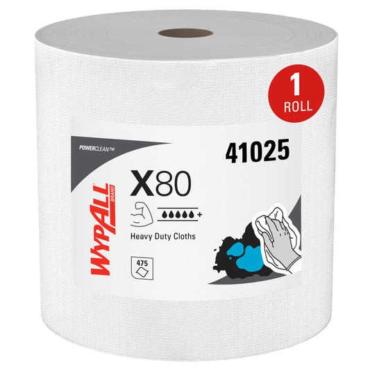 WypAll® X80 Cloth Jumbo Roll, White, 1 Roll/Pack, 475 Cloths/Roll, 41025