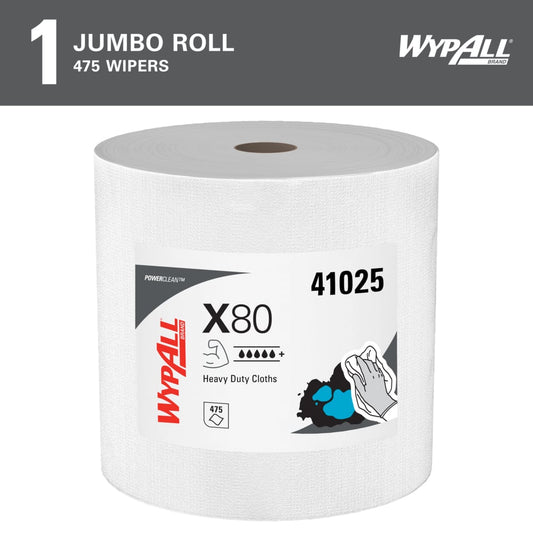 WypAll® X80 Cloth Jumbo Roll, White, 1 Roll/Pack, 475 Cloths/Roll, 41025