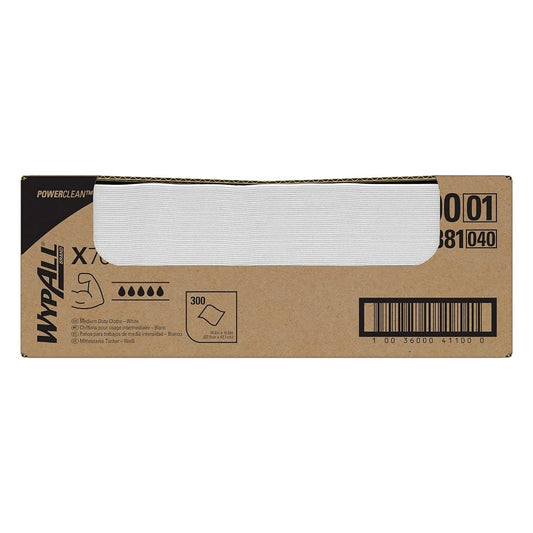 WypAll® X70 Work Horse Cloths, Flat Sheet Box, White, 16.6" x 14.9", 300 Wipers/Box, 41100