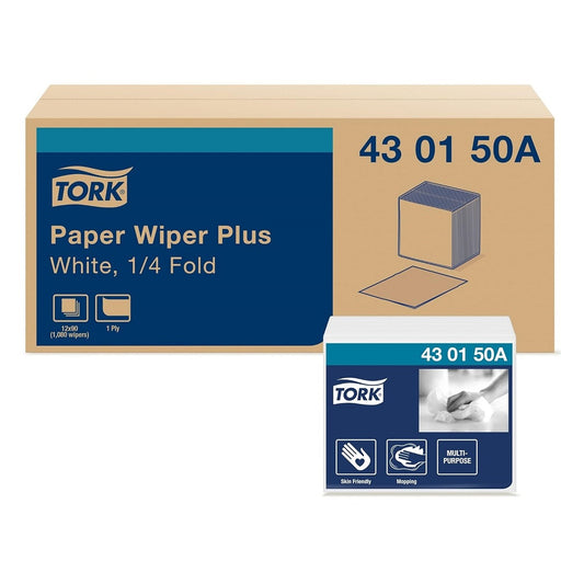 Tork® Paper Wiper Plus, 1 Ply, White, 90 Wipers, 12 Packs, 430150A