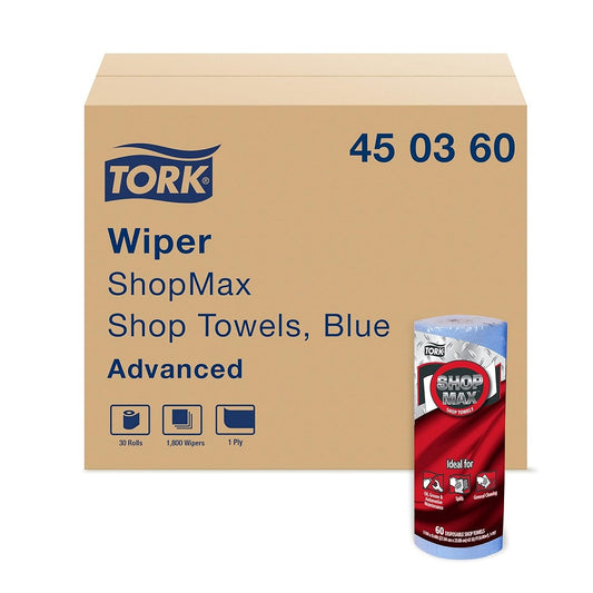 Tork® Advanced ShopMax™ Wiper Roll Towel, 1-Ply, Blue, 60 Sheets, 30 Rolls, 450360