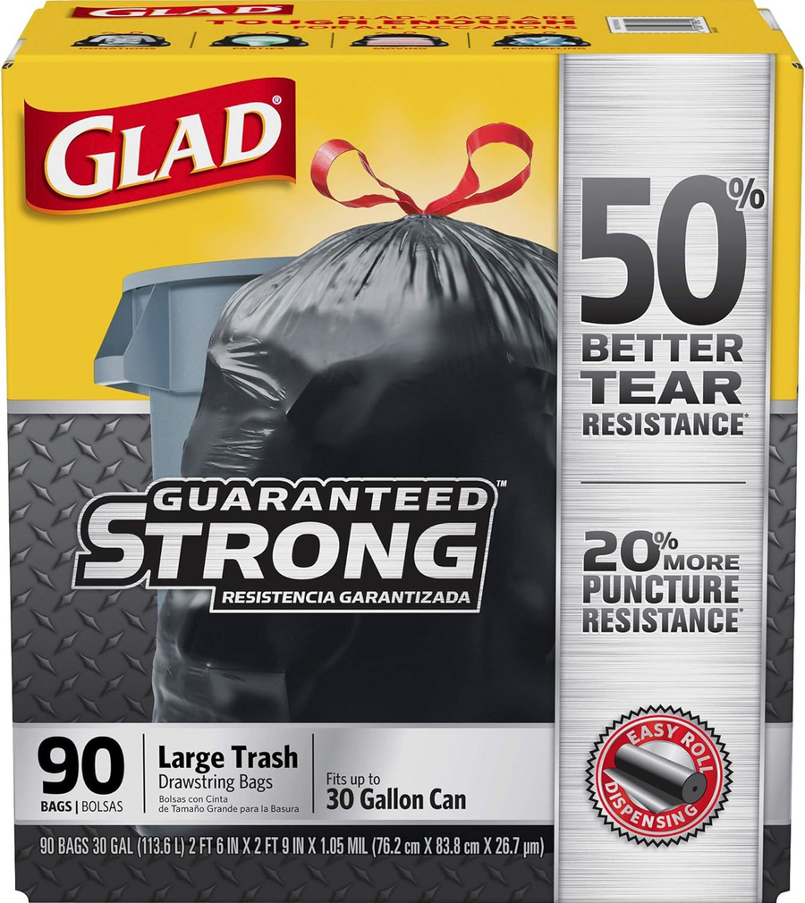 Glad 78526 Kitchen Drawstring Trash Bag 13 Gallon, White/Black, Tall,  Regular, (100 per Box, 4