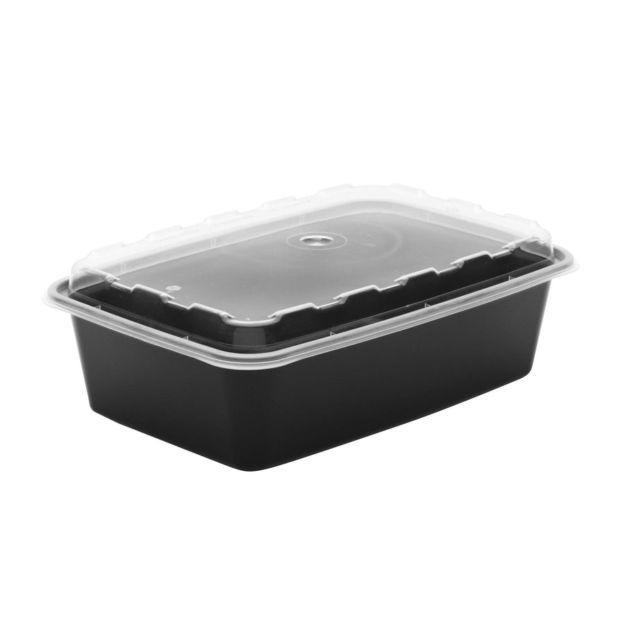 32 oz. Rectangular Black Container w/Lid Combo 150/CS –