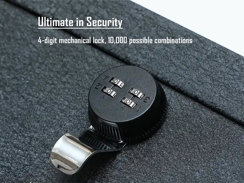 4-Digit Combination Lock Center Console Gun Safe: Unlocks with a simple 4-digit combination, providing a straightforward yet effective security solution. Suitable for users who prefer numeric codes.