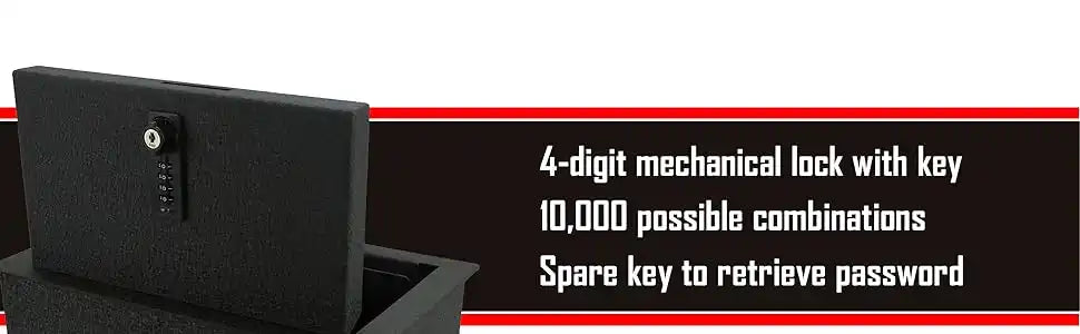 center console number with key lock gun safes description: 4-digit mechanical lock, 10000 possible combinations. Spare key to retrieve password.