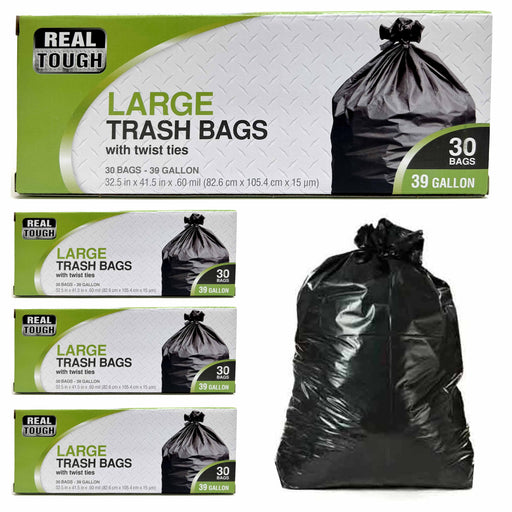 Trash Bags - 39 Gallon - Twist Tie - Lawn & Leaf Bag - Black - 30