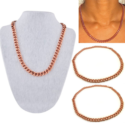 Copper Necklace Chain Set For Men Heavy Duty 24 Curb Chain Necklace And  Matching Bracelet SET7924