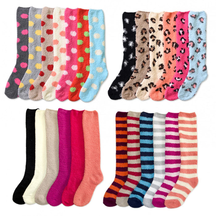 6 Pairs Women Girl Winter Knee High Socks Cozy Fuzzy Slipper Warm Long ...
