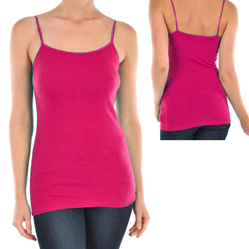 Women's Basic Stretch Camisole Tank Top Spaghetti Strap Long Plain