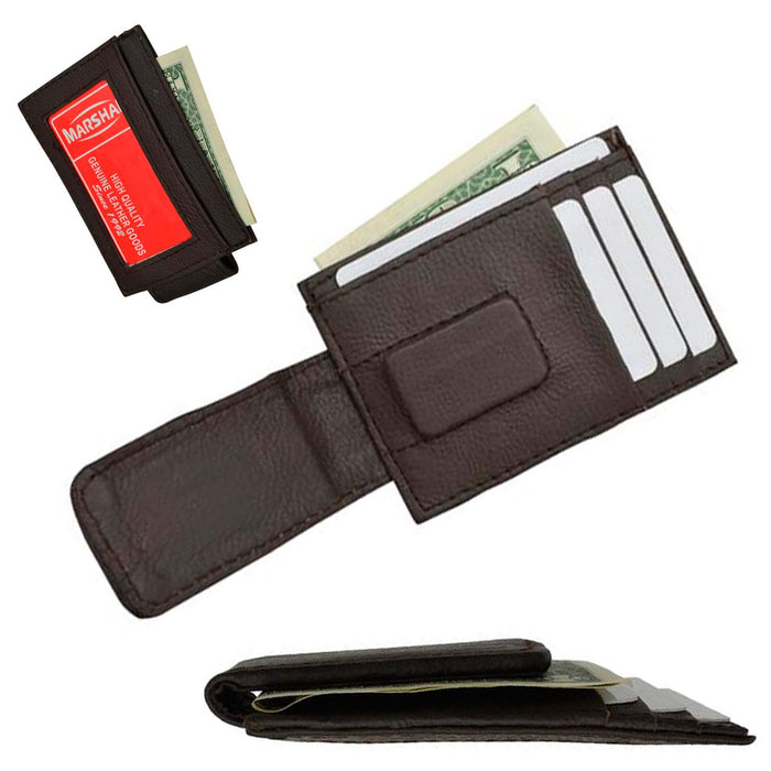 Mens Leather Money Clip Slim Front Pocket Magnetic Id Credit Card Wall Alltopbargains