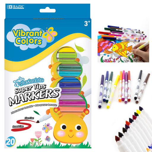 20 PC Coloring Markers Washable Fine Fibre Pens Marker Kids Adult Art  School Set
