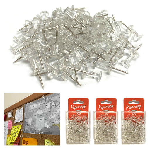 2x 100 Pcs Push Pin Thumb Tack Clear Color 3/8 Drawing Cork Board Office  Pushpin