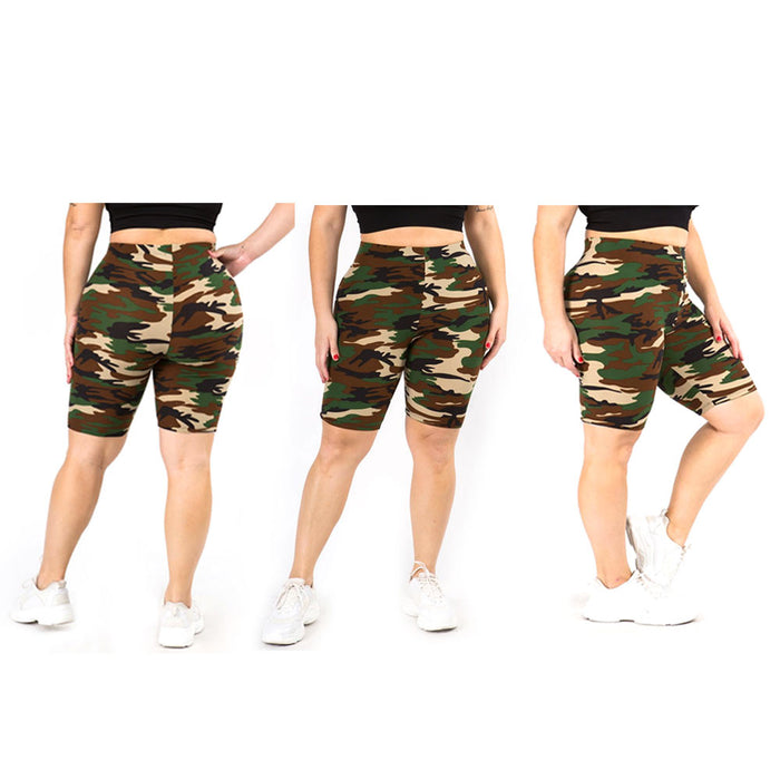 plus size camo biker shorts