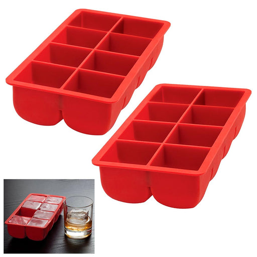 ATB Big Block Silicone Ice Cube Tray Large 2x2 Red Party Bar Cocktails Drink Mold