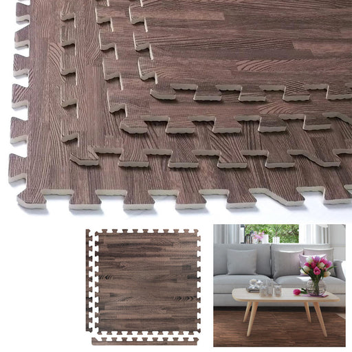 HOMCOM Wood Grain Floor Mats, Interlocking EVA Foam Mats Tiles