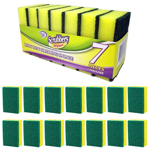 48 Lot Multi Purpose Yellow Dish Sponge Green Scrubber Scrub Scourer W —  AllTopBargains