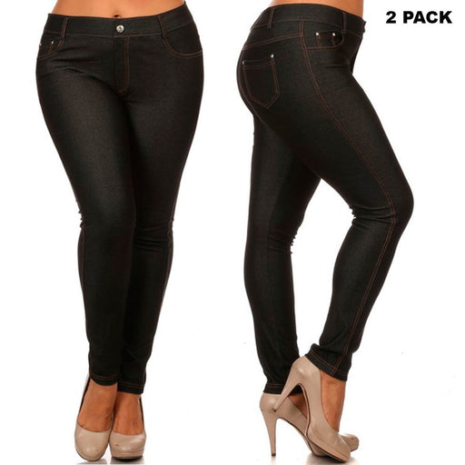 2Pc Women Stretchy Jeggings Skinny Pants Soft Jeans Leggings Black