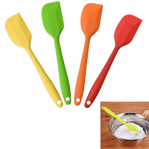 4 Silicone Slim Spatula Jar Scraper 2in1 Spoon 10 inch Heat Resist Cake Mixing Tool, Red