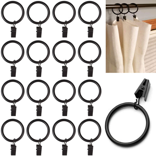 8 x Black Metal Curtain Rod Rings Clips Drapery Ring Hanging Hooks Eyelets 1.57