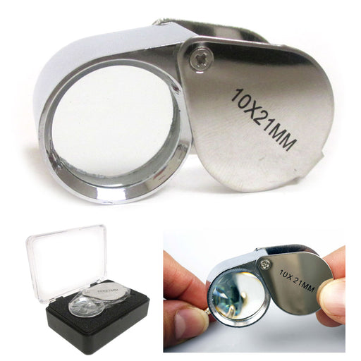 10 x 21mm Glass Magnifying Loupe Magnifier Jeweler Eye Jewelry Pocket Loop Case