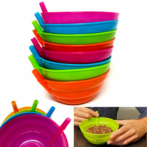 8 Pc Cereal Bowls with Straws and Kids Straw Cups Set Sippy Sip-a-Bowl BPA  Free
