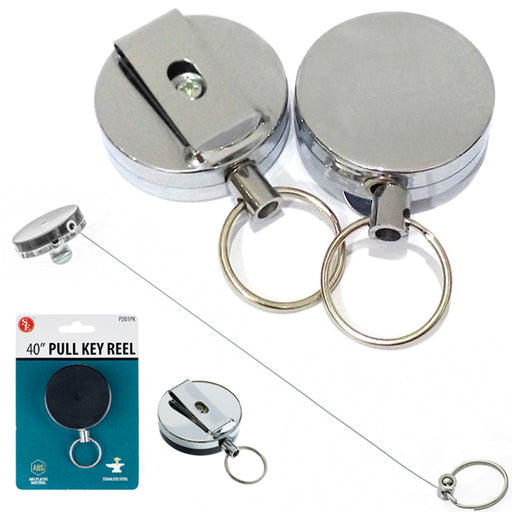 2 Pack Retractable ID Card Badge Metal Reel Recoil Pull Keyring Belt C —  AllTopBargains
