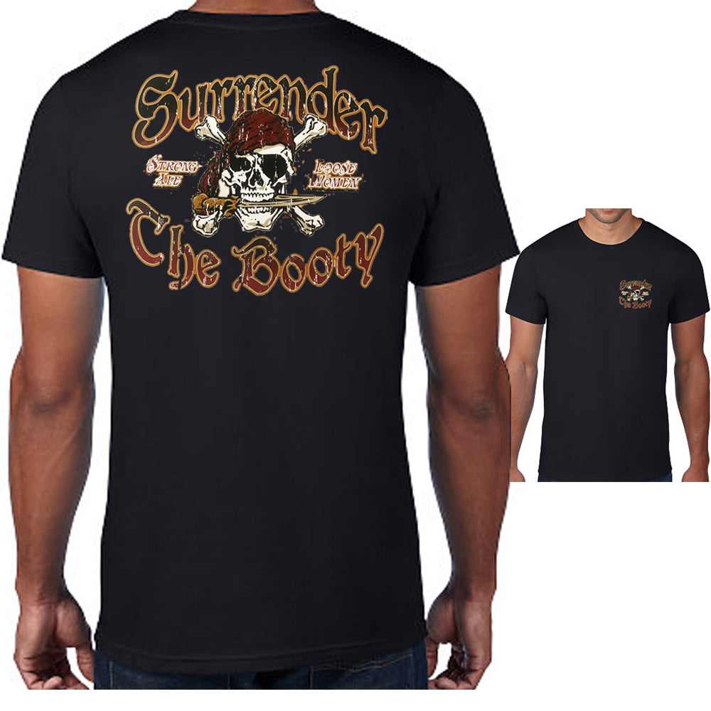 Jolly Roger Skull Pirate Surrender The Booty T-shirt Mens Graphic Tee ...